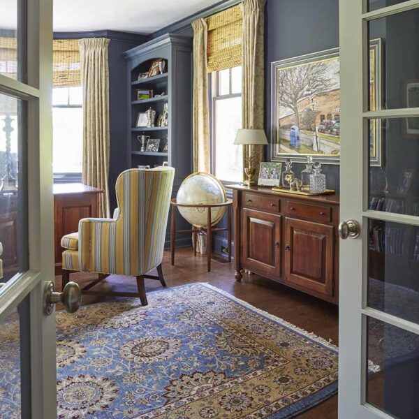 home-office-french-doors-blue-walls french doors opening to home office