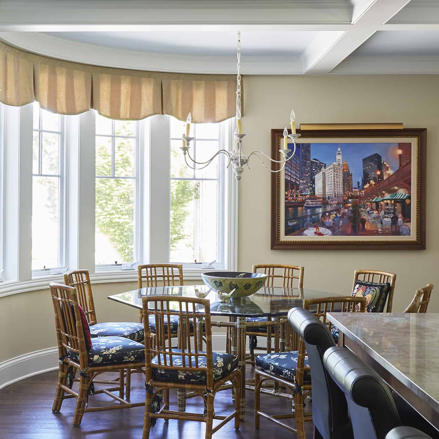 sunny breakfast room with round dining table