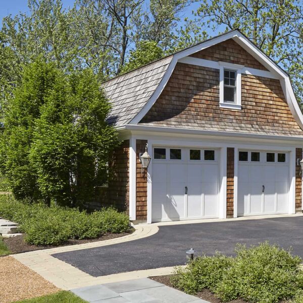 shingle-style-garage detached garage with cedar shingles