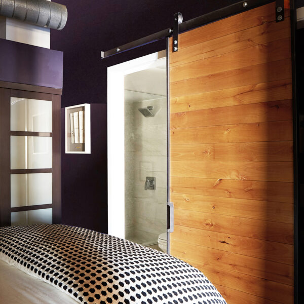 barn door to bathroom