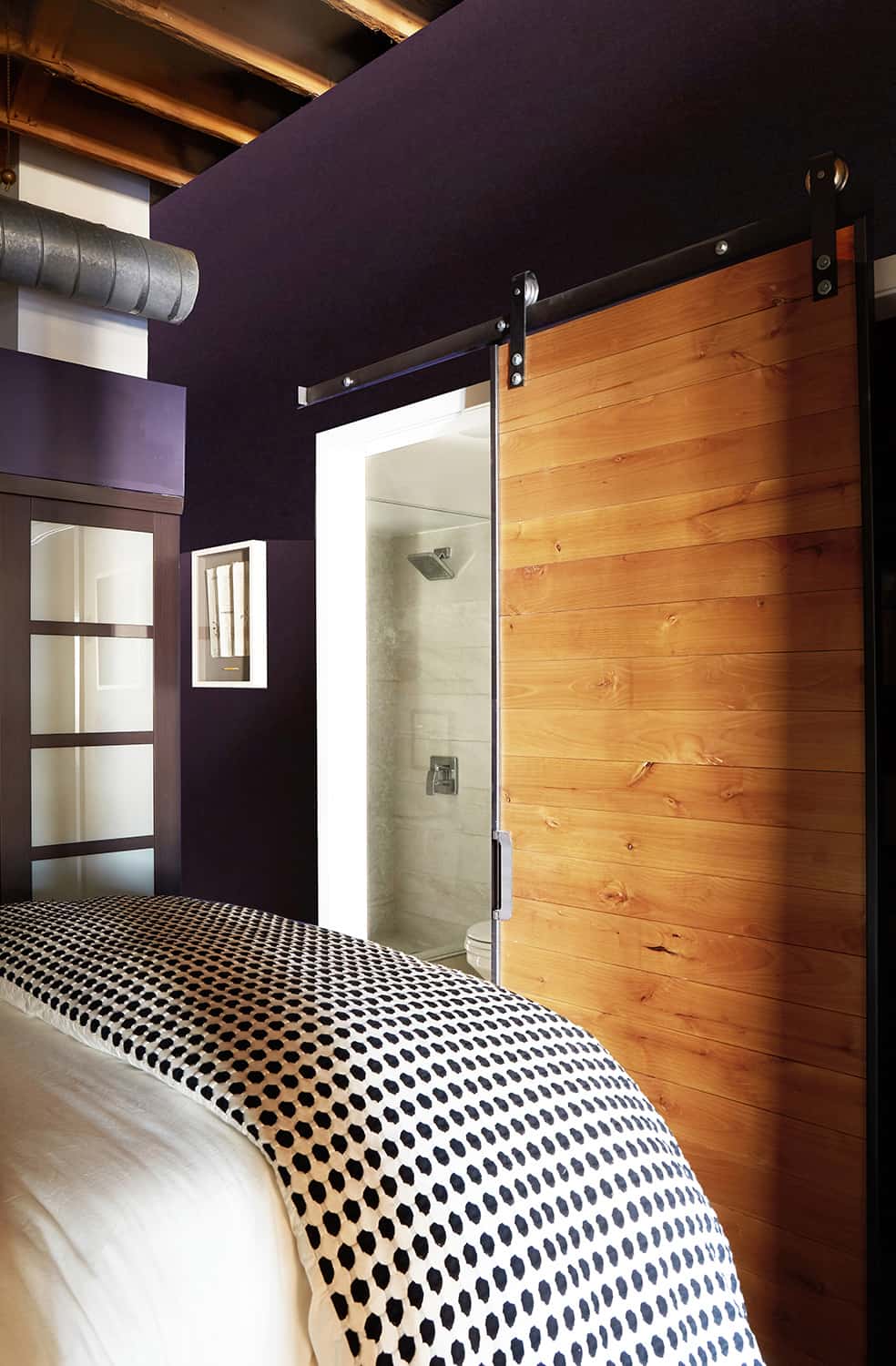 barn door to bathroom