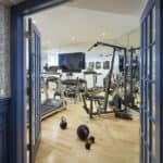 blue french doors to home gym
