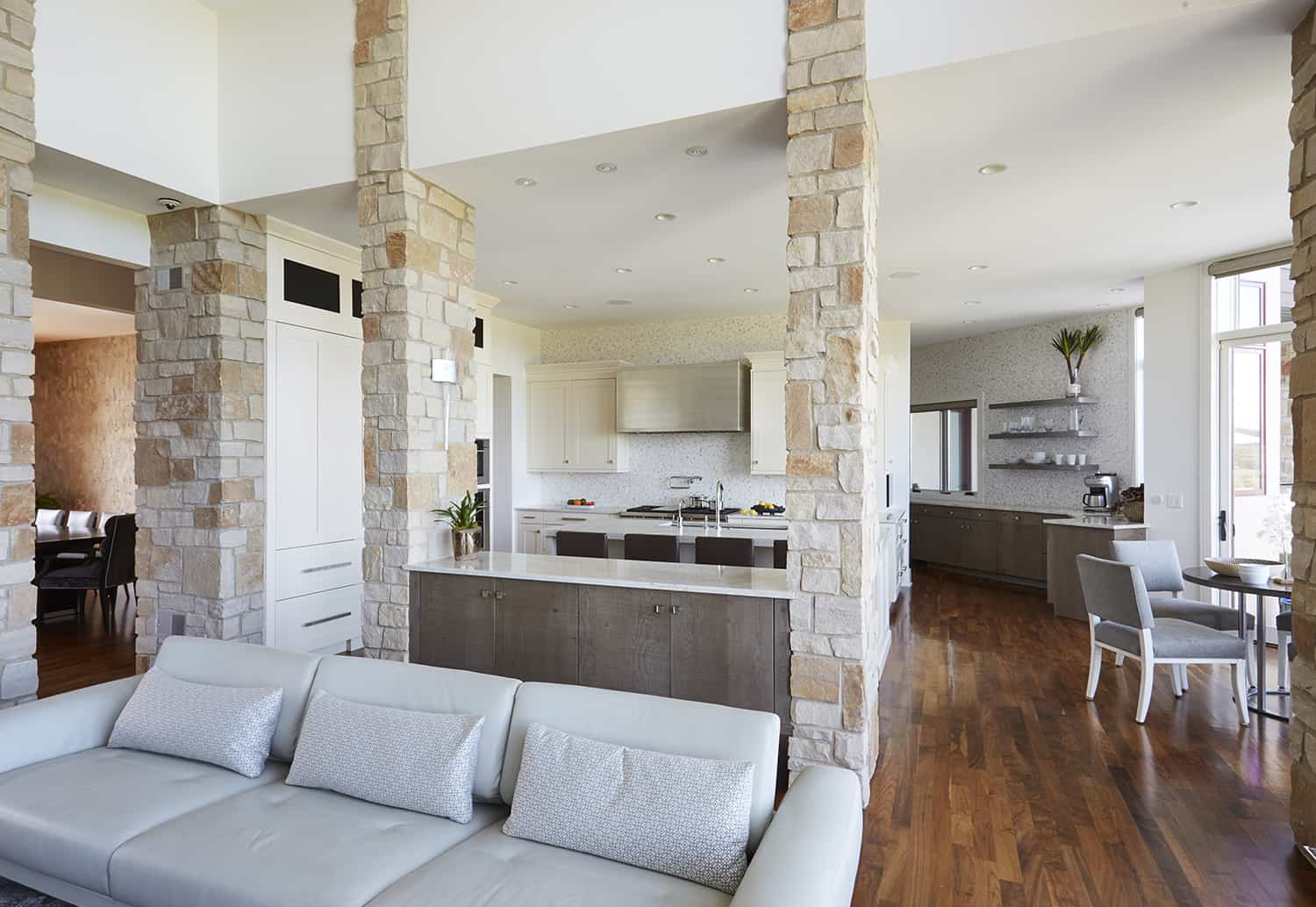 view from family room to kitchen