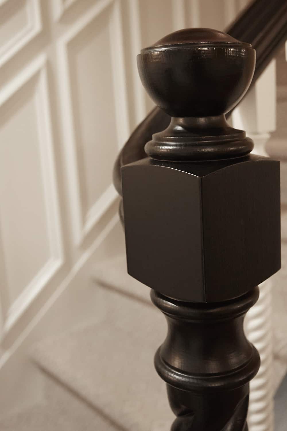 dark wood newel post detail