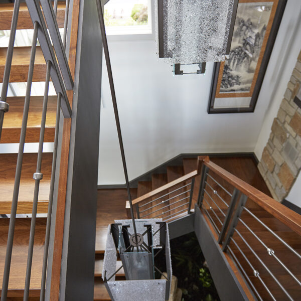 overhead-stair-view-glass-pendants overhead view of staircase