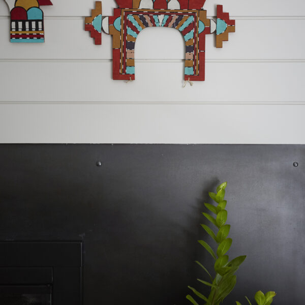 metal and shiplap fireplace surround