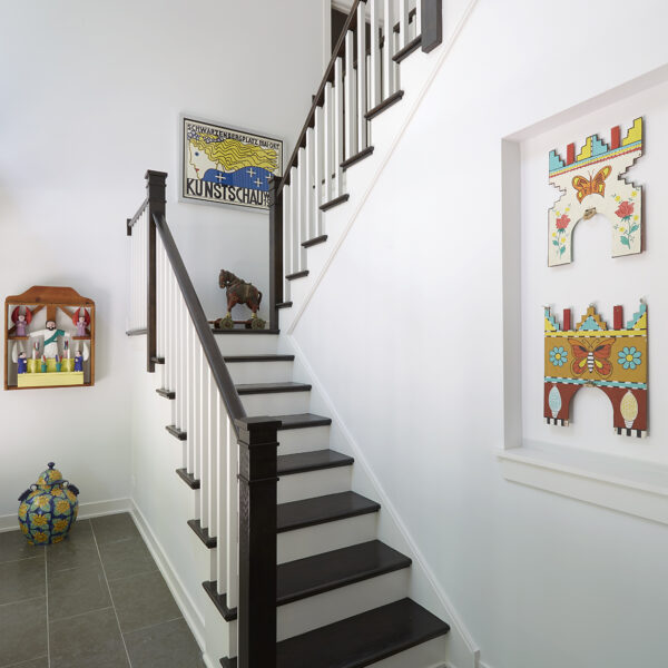staircase with colorful artwork