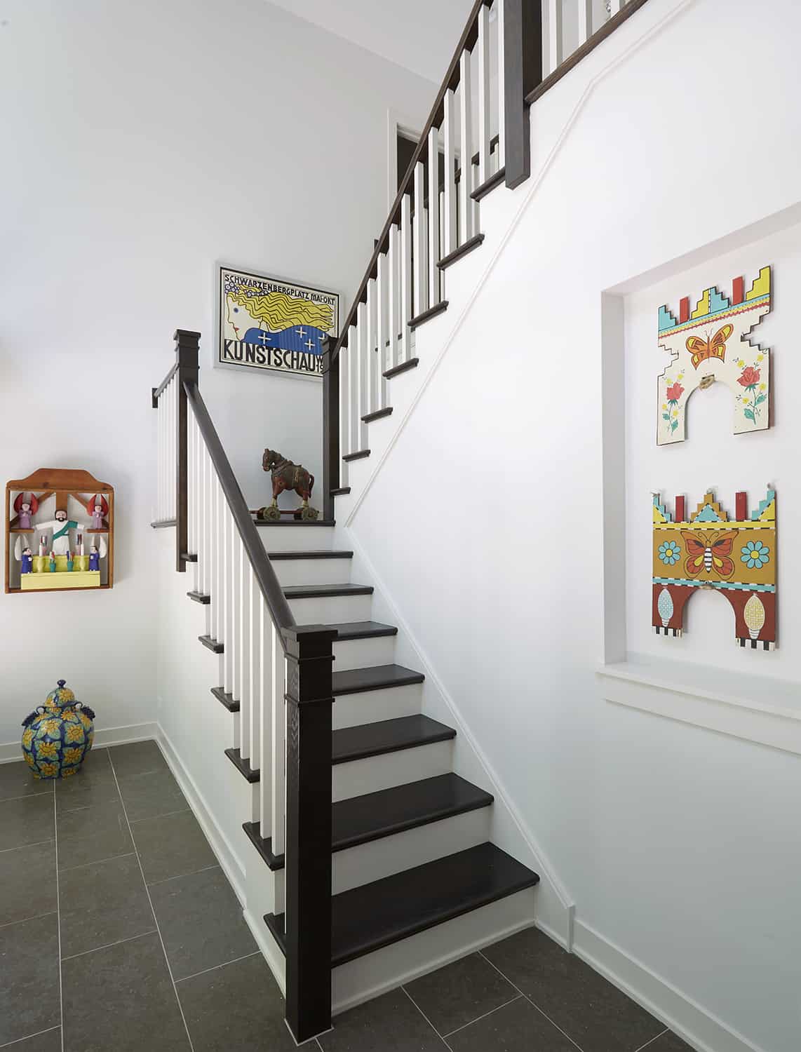 staircase with colorful artwork