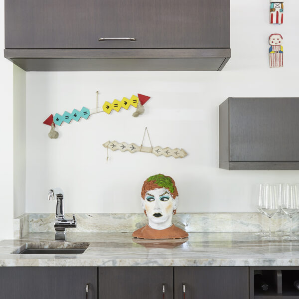 wet bar with colorful art