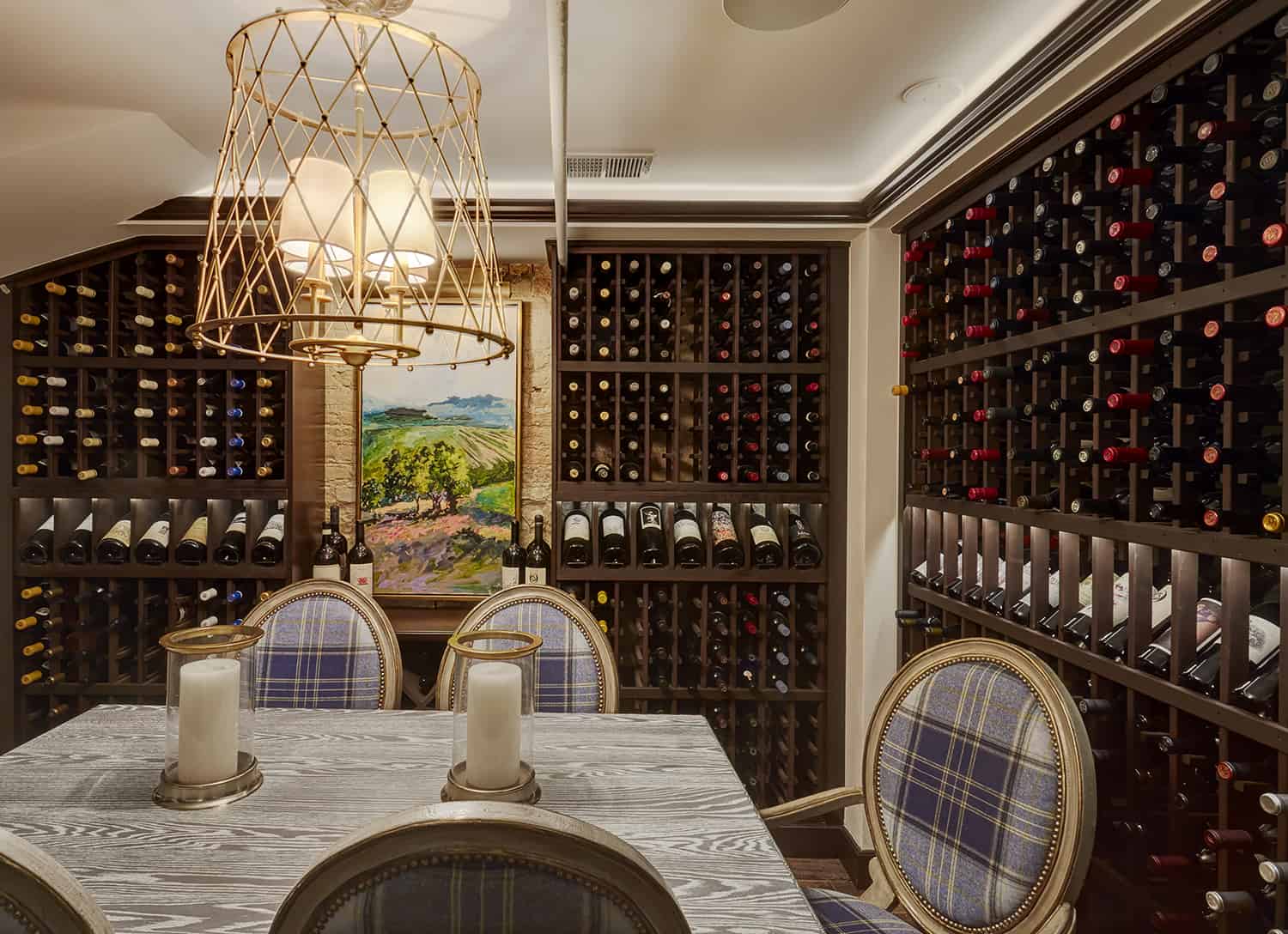 wine racks in chicago basement tasting room