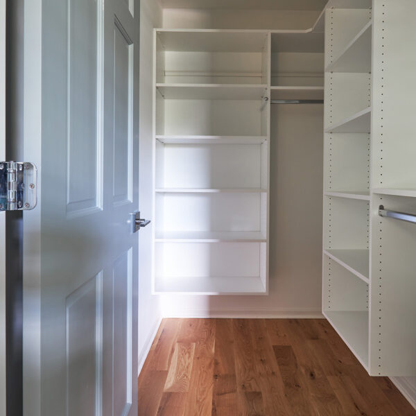 open shelving in linen closet