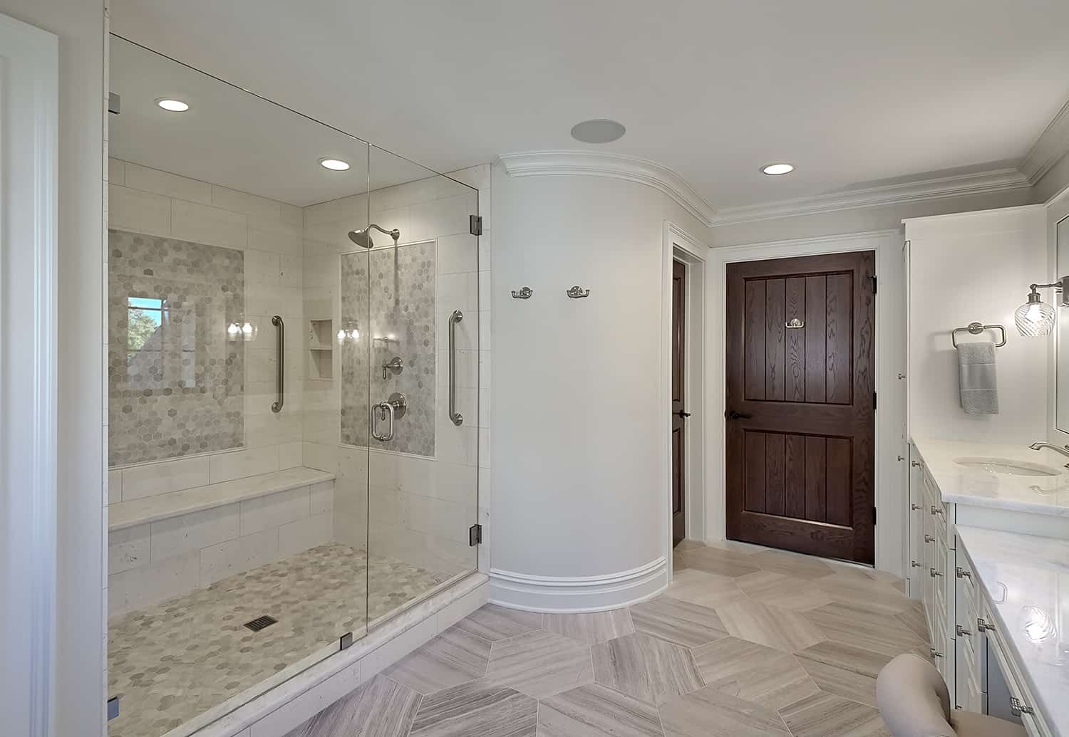 bench seating in large walk-in shower