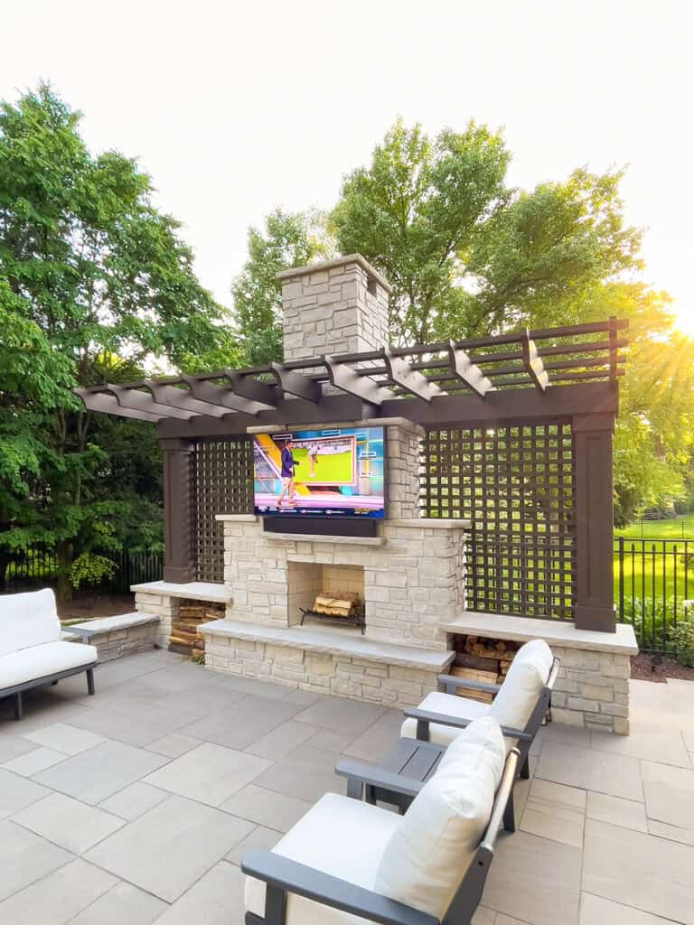 Outdoor tv on fireplace